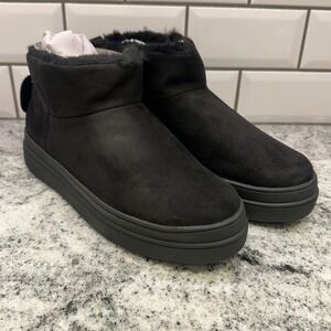 J/Slides NYC Womens 9 Platform Ankle Boots Black Water Resistant Faux Fur Winter